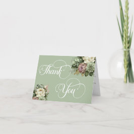 Cartão De Agradecimento RSVP de Casamento Branco e Verde Floral Elegante