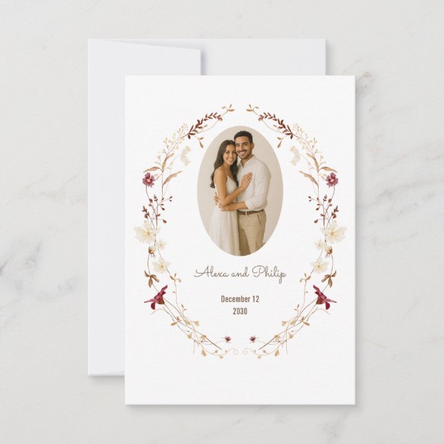 Cartão De Agradecimento Rua Botânica Rústica de Foto Oval Floral (Frente)