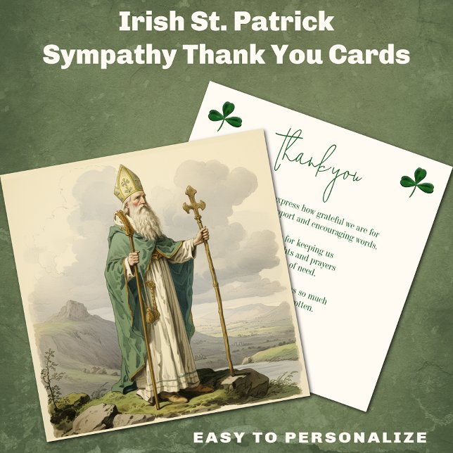 Cartão De Agradecimento Rua Irlandesa, Patrick Religerian Sympathence Cond (Easy to personalize St. Patrick Sympathy Thank you cards)