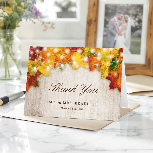 Cartão De Agradecimento Ruim Autumn Deixa Luzes De Cordas Obrigado (Criador carregado)