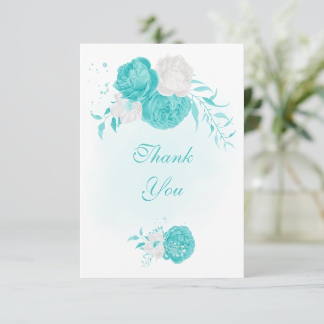 Cartão De Agradecimento ruiva romântica, flores brancas, weddin botânico (Em pé/Frente)