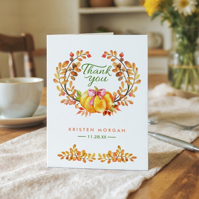 Cartão De Agradecimento Russo Autumn Deixa Wreath Pumpkin Obrigado (Criador carregado)