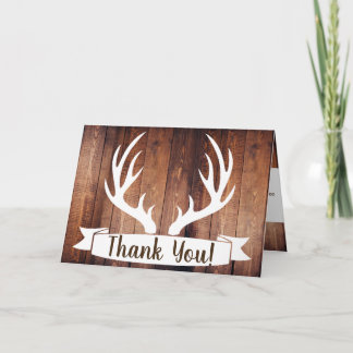 Cartão De Agradecimento Russo Barn Wood & White Deer Antlers Obrigado