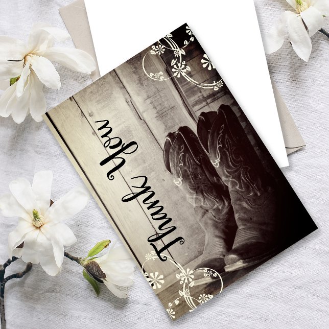 Cartão De Agradecimento Russo Cowboy Boots Western Floral Obrigado (Criador carregado)