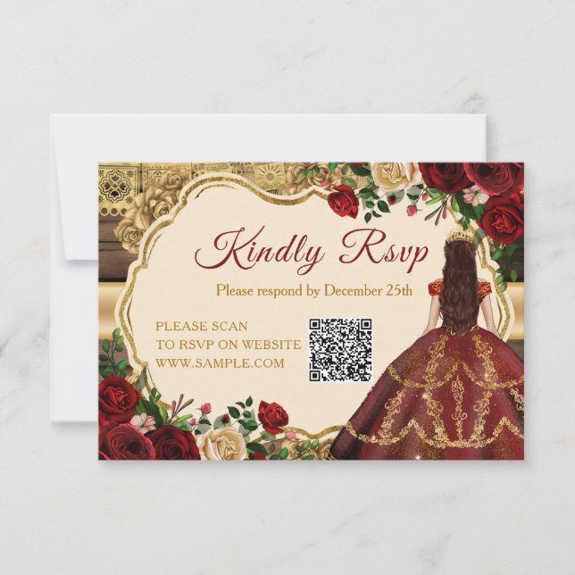 Cartão De Agradecimento Russo Floral Espanhol Mis Quince Rsvp (Frente)