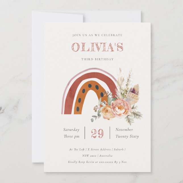 Cartão De Agradecimento Rust Boho Arco-Íris Floral Qualquer Idade Aniversá (Frente)