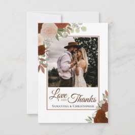 Cartão De Agradecimento Rust Orange & Coral Rosas Amor & Obrigados Casamen