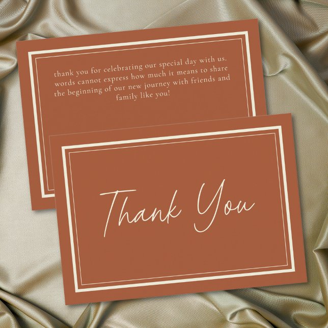 Cartão De Agradecimento Rust Terracotta Minimalist Frame Wedding (Rust Terracotta Minimalist Frame Wedding Thank You Card)
