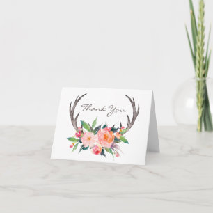Cartão De Agradecimento Rustic Antlers Boho Floral Obrigado
