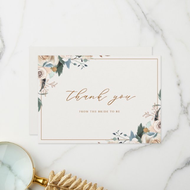 Cartão De Agradecimento Rustic Autumn Floral Fall in Love Bridal Shower (Frente/Verso In Situ)