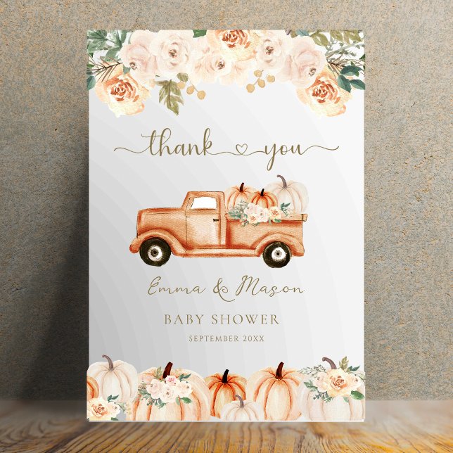 Cartão De Agradecimento Rustic Autumn Floral Pumpkin Truck (Criador carregado)