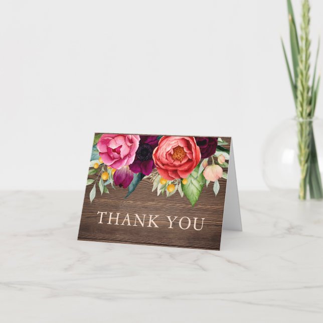 Cartão De Agradecimento Rustic Barn Wood Botanical Thank You (Frente)