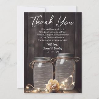 Cartão De Agradecimento Rustic Barn Wood Weding Mason Jar Light Floral