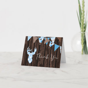 Cartão De Agradecimento Rustic Blue Plaid Deer Baby Shower Thank You