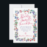 Cartão De Agradecimento Rustic Boho Berry Summer 60th Birthday Flat<br><div class="desc">A tempo do Verão de 2024, a nossa nova marca de Verão de Berry Bliss. Americana vermelha, branca e azul encontra Boho Chic. Morangos, framboesas e mirtilos de fundo branco criam uma vibração patriótica neste quadro botânico de bagas. Um Obrigado Berry Sweet Youis escrito em um roteiro vermelho divertido e...</div>