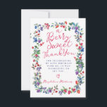 Cartão De Agradecimento Rustic Boho Berry Summer 60th Birthday Flat<br><div class="desc">A tempo do Verão de 2024, a nossa nova marca de Verão de Berry Bliss. Americana vermelha, branca e azul encontra Boho Chic. Morangos, framboesas e mirtilos de fundo branco criam uma vibração patriótica neste quadro botânico de bagas. Um Obrigado Berry Sweet Youis escrito em um roteiro vermelho divertido e...</div>