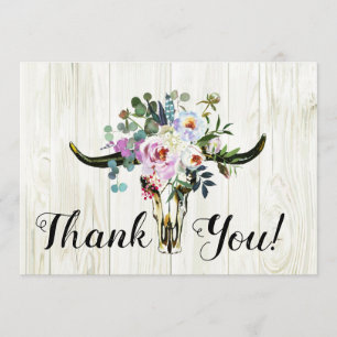 Cartão De Agradecimento Rustic Boho Chic Floral Longhorn Skull Obrigado