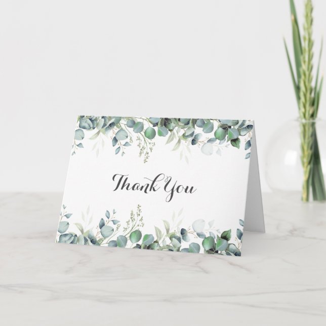 Cartão De Agradecimento Rustic Botanical Eucalyptus Greenery Wedding (Frente)