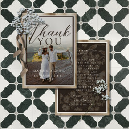 Cartão De Agradecimento Rustic Brown Botanical Pattern Photo Wedding
