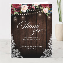 Rustic Burgundy Floral Mason Jar Weding Obrigado