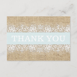 Cartão De Agradecimento Rustic Burlap Lace Blue Boy Modern Obrigado