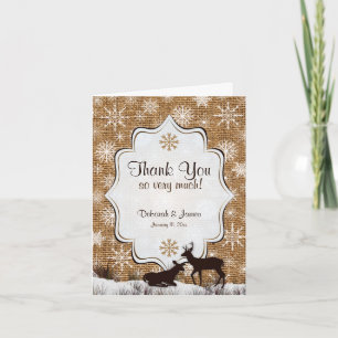 Cartão De Agradecimento Rustic Burlap Snowflakes Deer PHOTO Thank You Card
