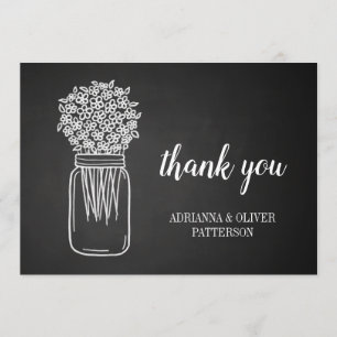 Cartão De Agradecimento Rustic Chalkboard Mason Jar Flowers Obrigado