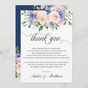Cartão De Agradecimento Rustic Chic Blush Blue Floral Rosas Casamento Brid
