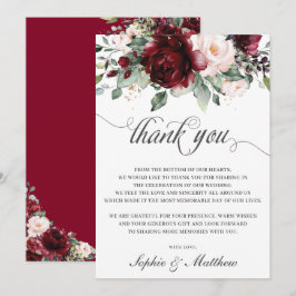 Cartão De Agradecimento Rustic Chic Burgundy Blush Floral Casamento Bridal