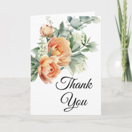 Cartão De Agradecimento Rustic Coral Peach Flowers Foto Greenery