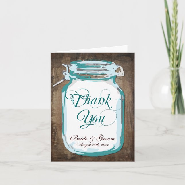 Cartão De Agradecimento Rustic Country Mason Jar Wedding Thank You Cards (Frente)