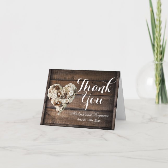 Cartão De Agradecimento Rustic Country Wood Flower Wedding Thank You Card (Frente)