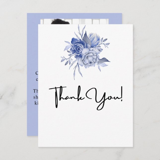 Cartão De Agradecimento rustic dusty blue roses and other flowers (Frente/Verso)