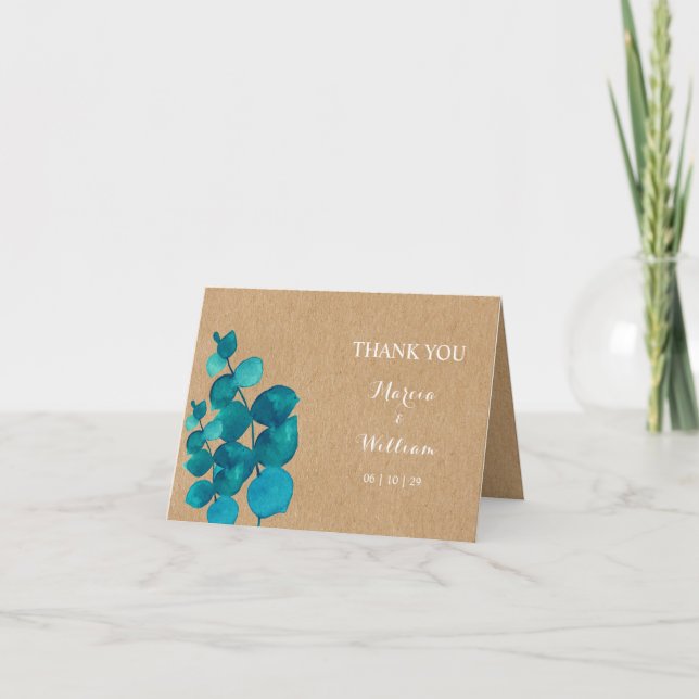 Cartão De Agradecimento Rustic Eucalyptus Woodland Wedding Thank You (Frente)