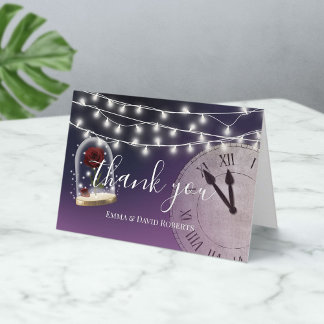 Cartão De Agradecimento Rustic Fairytale Wedding Elegante Roxo Obrigado