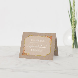 Cartão De Agradecimento Rustic Fall Leaves Linen Canvas THANK YOU
