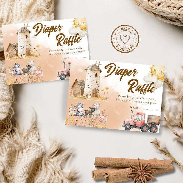 Cartão De Agradecimento Rustic Farm Animal Baby Shower Diaper Raffle Card (Criador carregado)