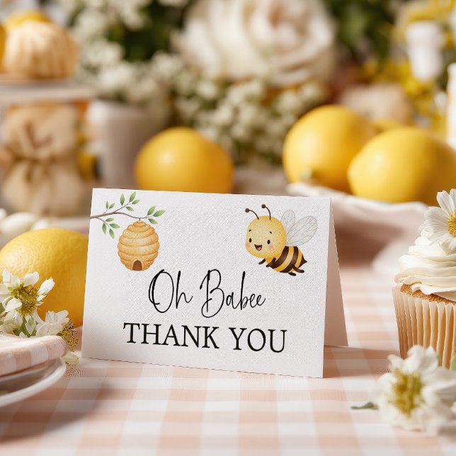 Cartão De Agradecimento Rustic Floral Daisy Oh Babee Honey Bee Baby Shower (Criador carregado)