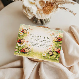 Cartão De Agradecimento Rustic Floral Lady Bug 1st Birthday