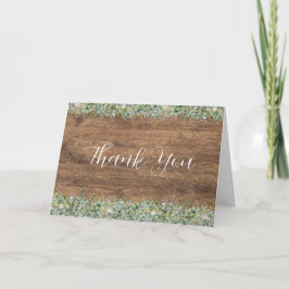 Cartão De Agradecimento Rustic Gold Eucalyptus & White Floral Wood Wedding
