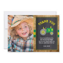 Rustic Green & Yellow Trator Aniversário Obrigado