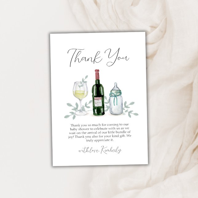 Cartão De Agradecimento Rustic Greenerne Champagne Sip & See Chá de fralda (Rustic Greenery Champagne Sip & See Baby Shower Thank You Card)