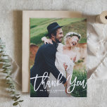 Cartão De Agradecimento Rustic Hand Lettering Photo Wedding Thank You Card<br><div class="desc">Give thanks to your family and friends with this rustic photo wedding thank you card featuring white script. Customize this folded card by adding your own photo and details. This will also be perfect for graduations and other events.</div>