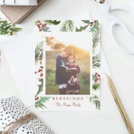 Cartão De Agradecimento Rustic Holly Christmas Photo Cards