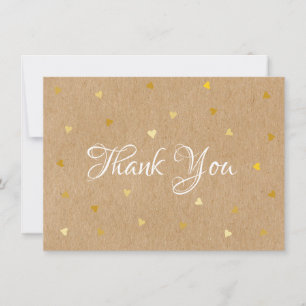 Cartão De Agradecimento Rustic Kraft Corações Dourados Obrigado
