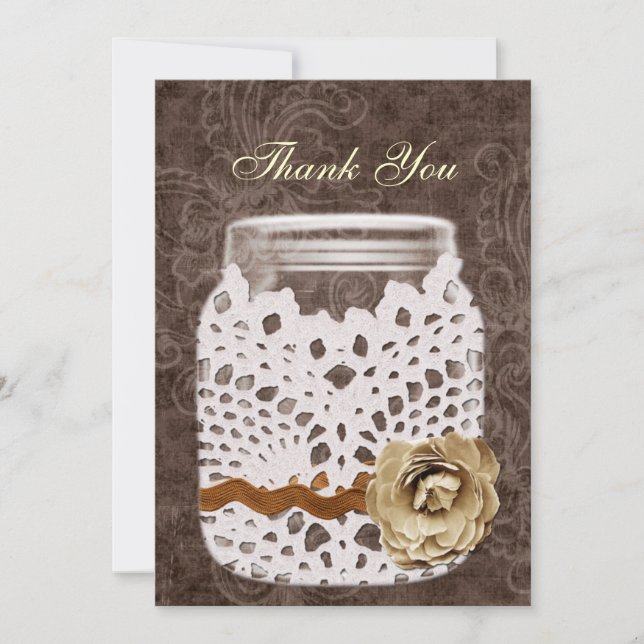 Cartão De Agradecimento Rustic Lace Invadiu Casamento Mason Jar (Frente)