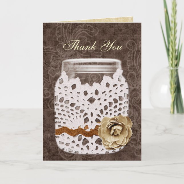 Cartão De Agradecimento Rustic Lace Invadiu Casamento Mason Jar (Frente)