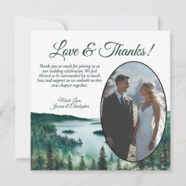 Cartão De Agradecimento Rustic Lake Tahoe Watercolor Oval Photo Wedding
