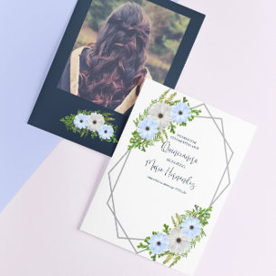 Cartão De Agradecimento Rustic Light Blue e Branco Floral Quinceañera 