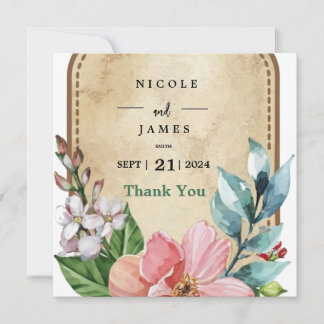 Cartão De Agradecimento Rustic Look Watercolor Floral